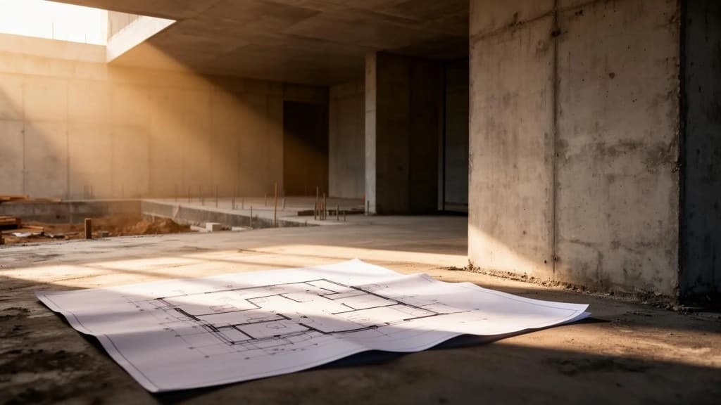Architectural blueprint on a construction site